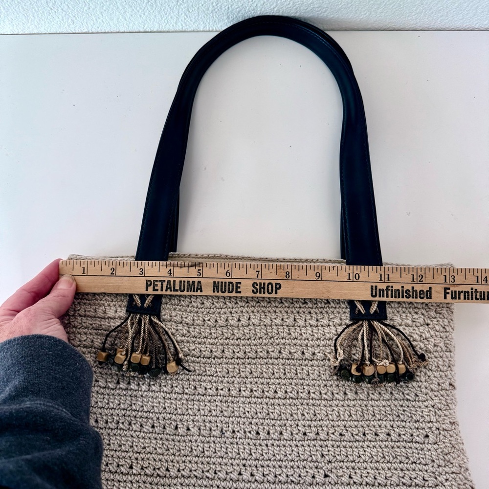 The Sak Vintage Crochet Boho Tote Bag - Cream Nylon String With Beaded Tassels - Picture 14 of 16